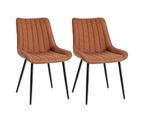 Giantex Dining Chair Set of 2 Faux-Leather Kitchen Chairs Upholstered Leisure Chairs w/Metal Legs, Brown