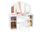 Giantex Kids Dressing Table Set Makeup Vanity Table & Chair w/ Tri-Folding Mirror Writing Study Desk Set White