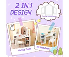 Giantex Kids Dressing Table Set Makeup Vanity Table & Chair w/ Tri-Folding Mirror Writing Study Desk Set White