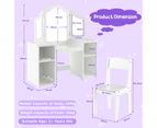 Giantex Kids Dressing Table Set Makeup Vanity Table & Chair w/ Tri-Folding Mirror Writing Study Desk Set White