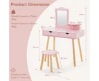 Giantex 2-in-1 Kids Vanity Table & Stool Set Makeup Dressing Table Princess Pretend Playset w/Removable Mirror & Drawer Pink