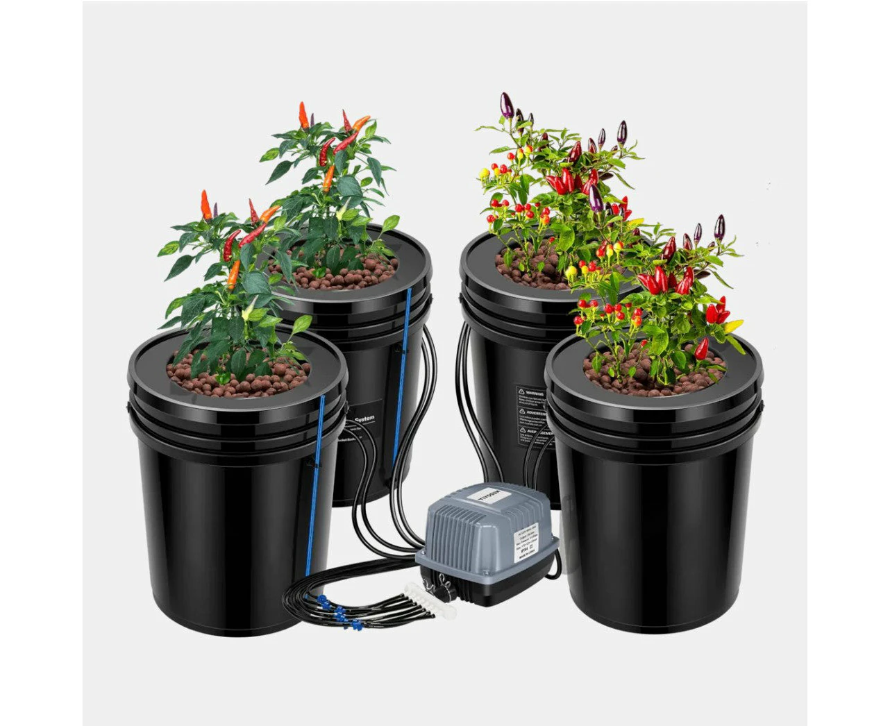 EverGrow 5x Pots DWC 20L Buckets Aerated System Kit Indoor Hydroponics Grower