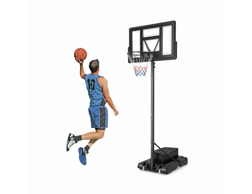Costway Basketball Hoop Stand Height Adjustment Portable Basketball Ring System 2 Wheel Fillable Base Weight Bag 110cm Backboard