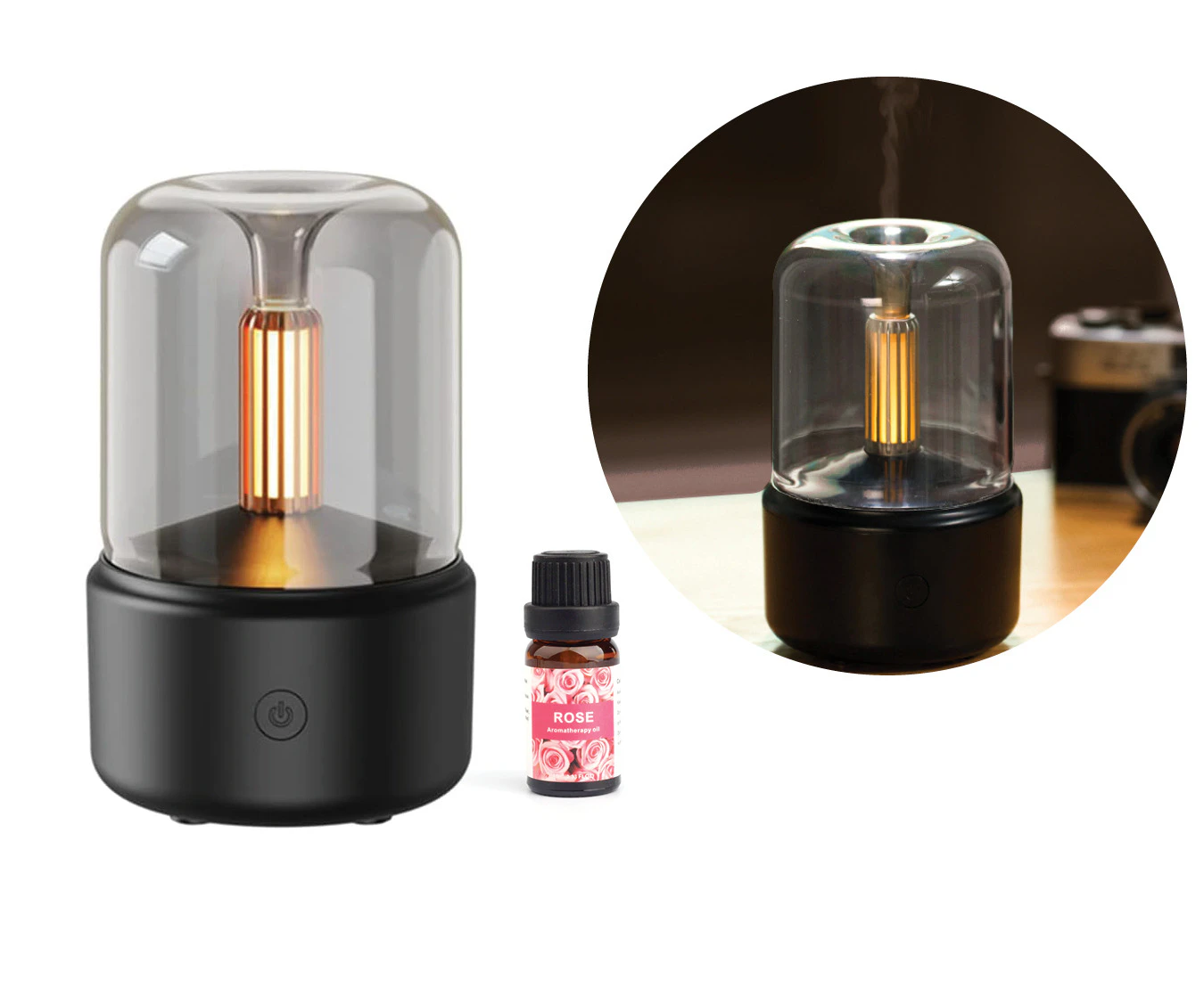 LED Ultrasonic Oil Diffuser Set Night Light Mist Humidifier Air Purifier with Essential Oil USB Black