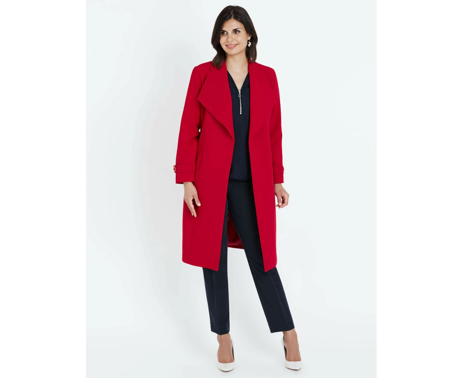 Liz Jordan - Womens Coat -  Tie Waist Waterfall Coat - Red