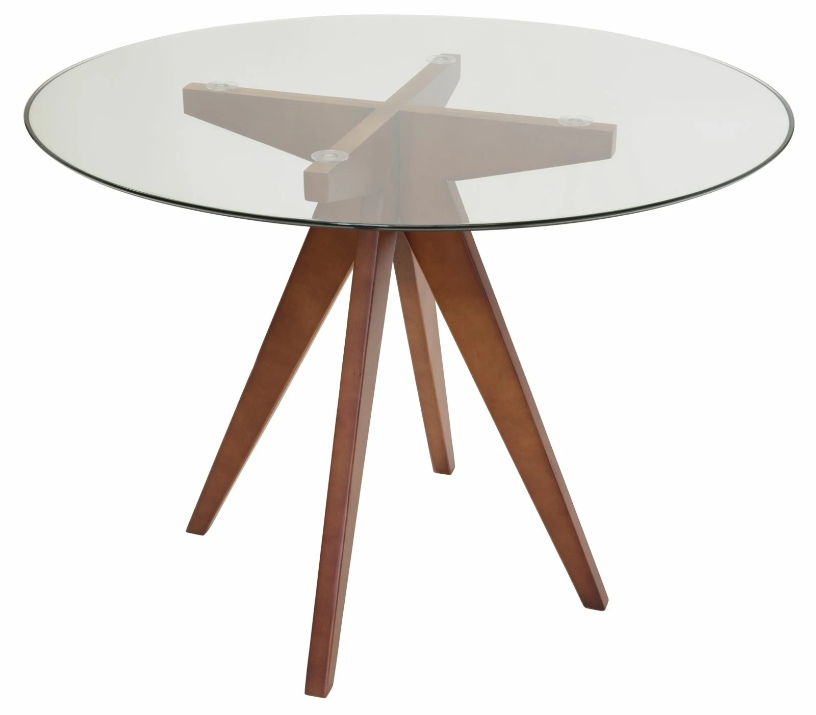 Jean Prouve Inspired Round Glass Dining Table | 100cm - Walnut