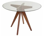 Jean Prouve Inspired Round Glass Dining Table | 100cm - Walnut