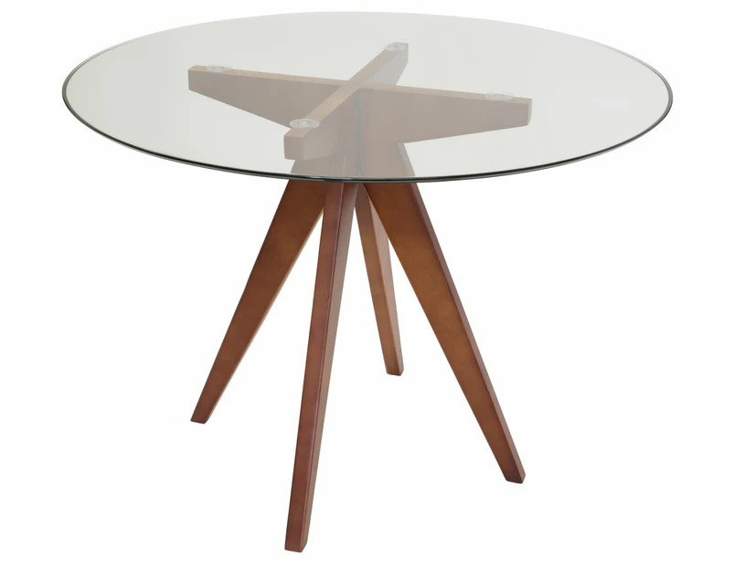 Jean Prouve Inspired Round Glass Dining Table | 100cm - Walnut