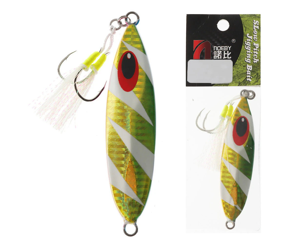 NOEBY NBL Metal Leaf Slow Pitch Jig - Rigged 80g Yellow Tiger