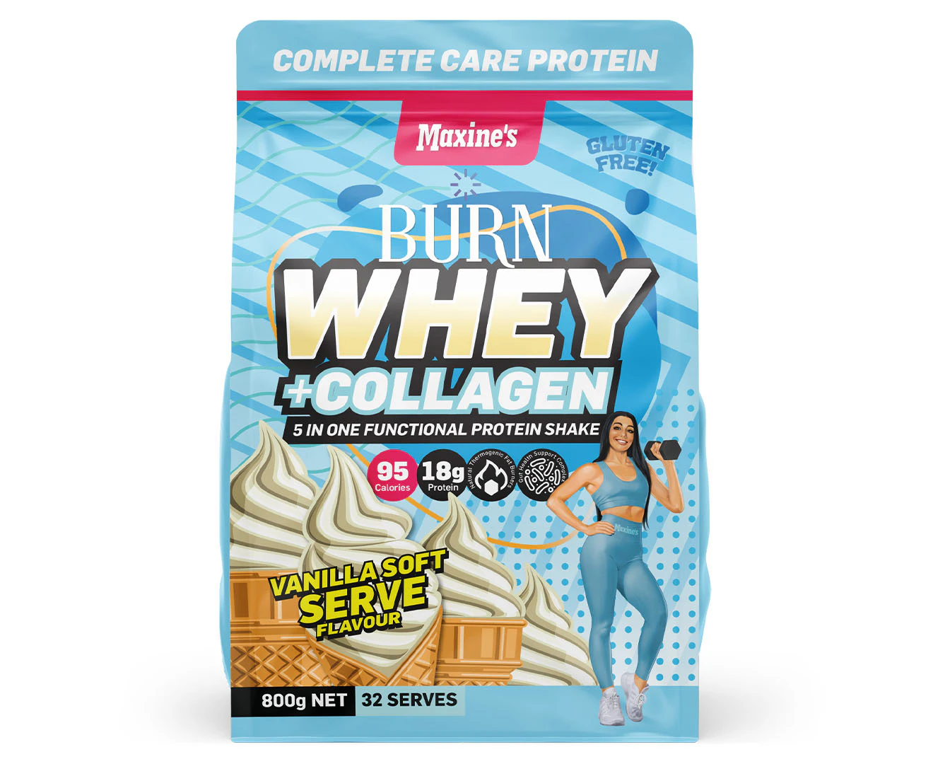 Maxine's Burn Whey + Collagen Protein Powder Vanilla Soft Serve 800g / 32 Serves