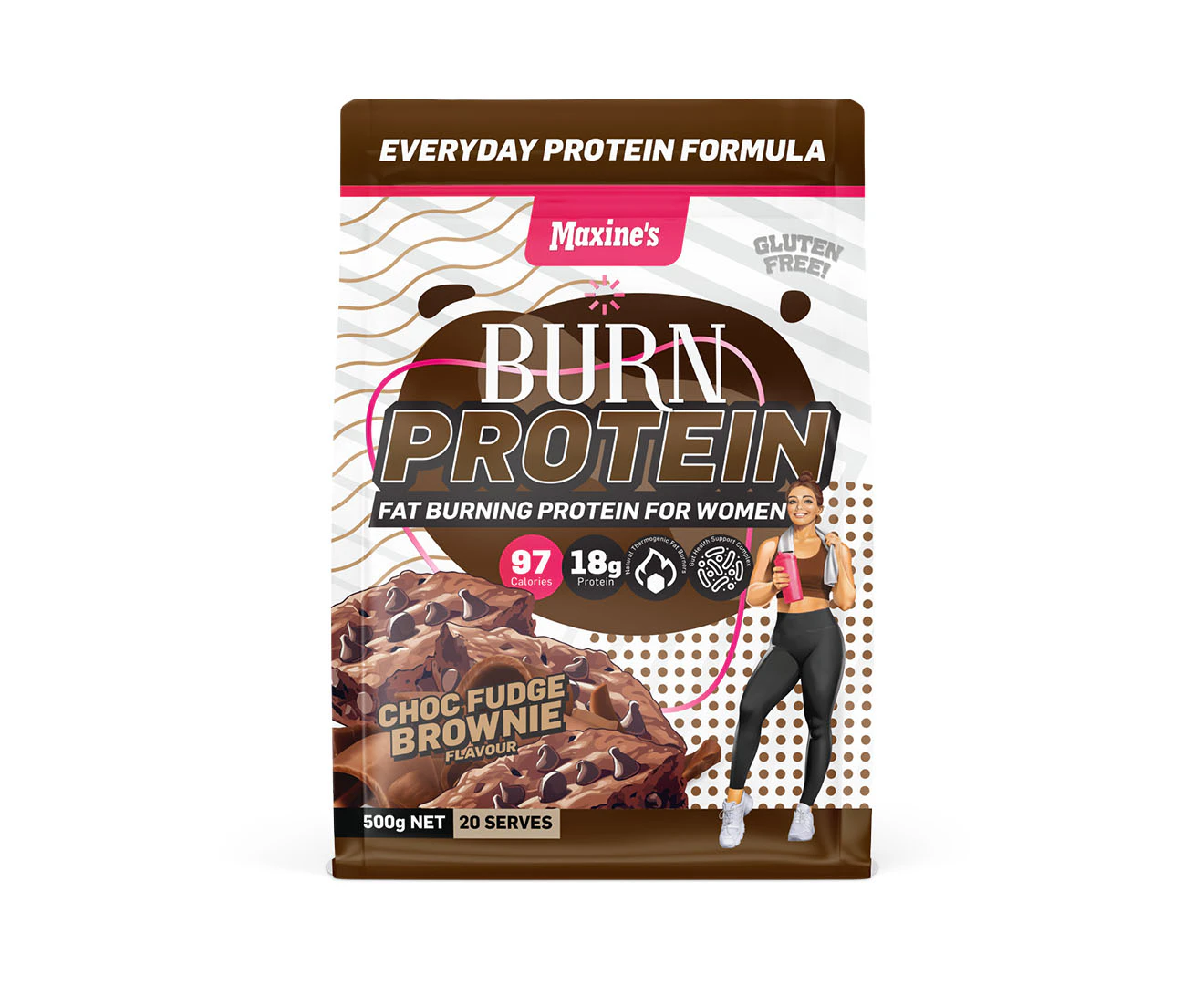 Maxine's Burn Protein Powder Choc Fudge Brownie 500g / 20 Serves