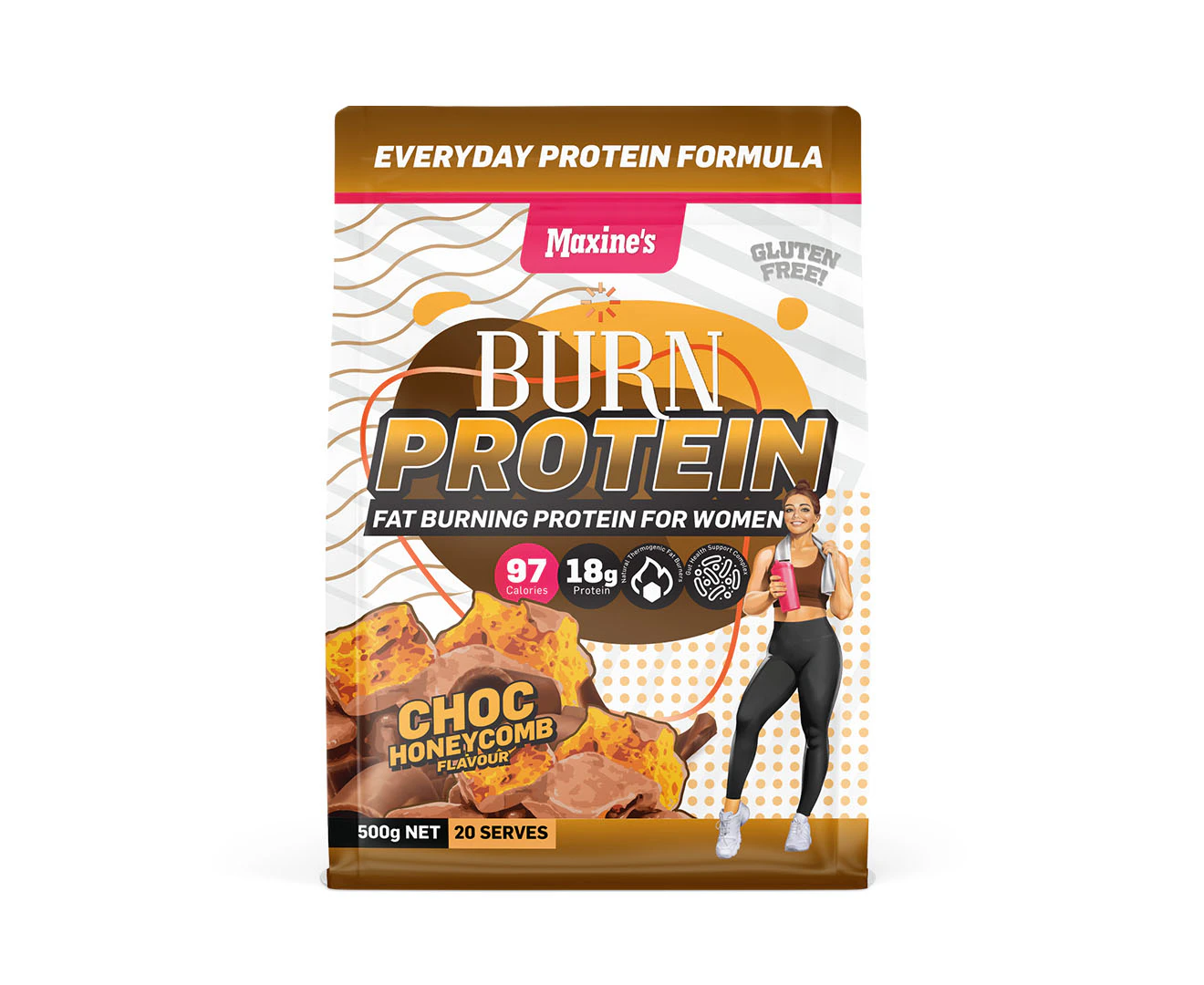 Maxine's Burn Protein Powder Choc Honeycomb 500g / 20 Serves