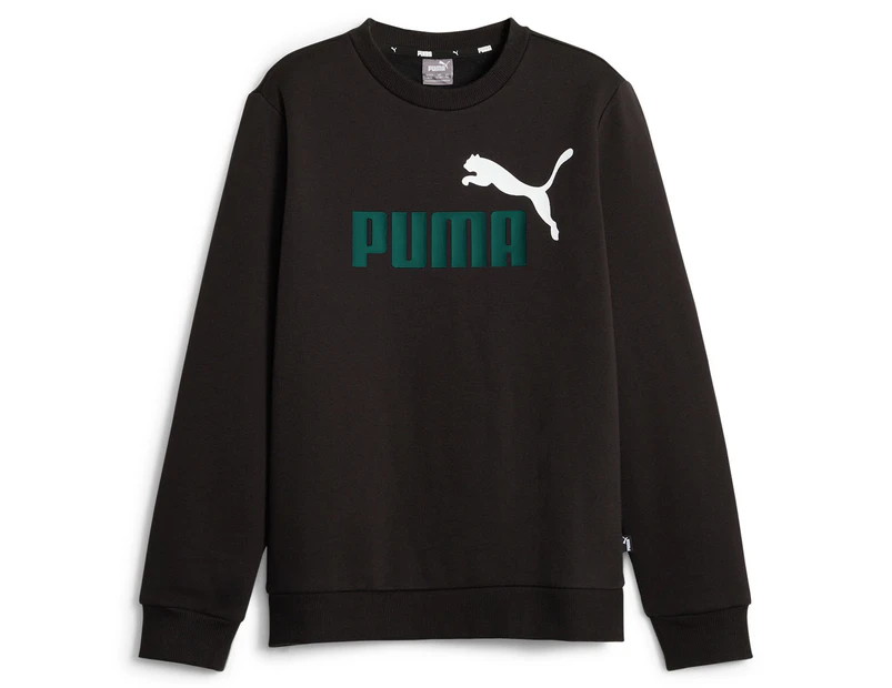 Puma Youth Boys' Essentials+ Two Tone Big Logo Crew Sweatshirt - Black/Malachite