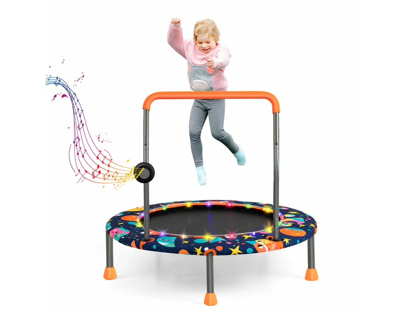 Costway Kids Mini Trampoline Jumping Fun Gift w/Detachable Handle & Light Music LED Bluetooth