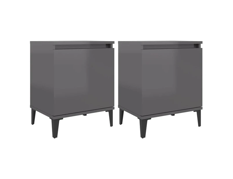 vidaXL Bed Cabinet with Metal Legs High Gloss Grey