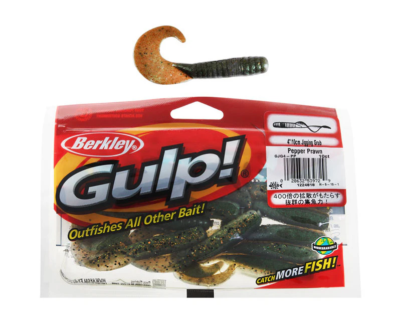 Berkley Gulp 4'' Jigging Grub Soft Bait Pepper Prawn