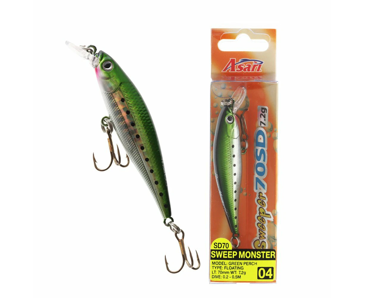 Asari Sweeper SD Shad Crank Bait Lure 70mm Green Perch