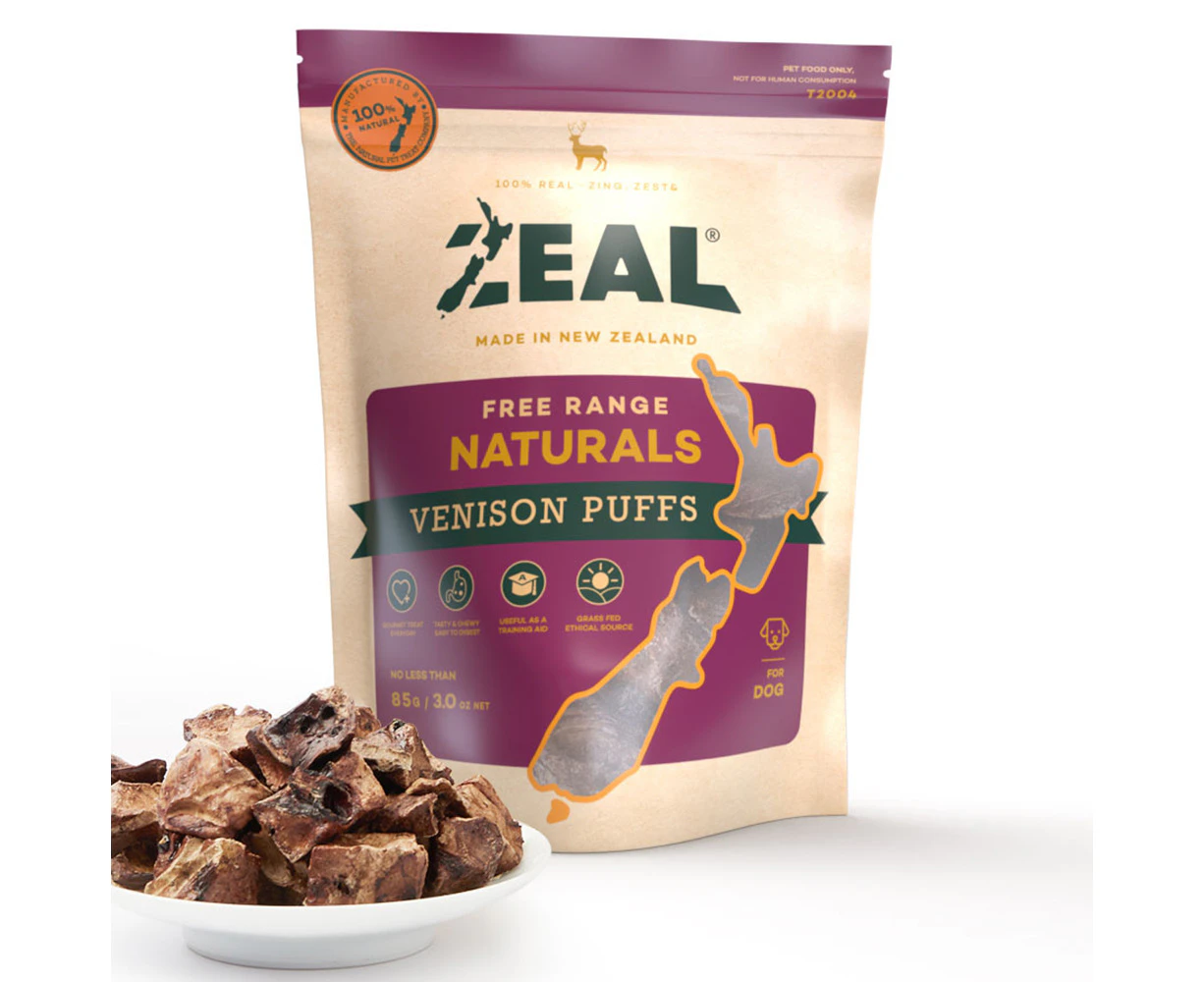 Venison Puffs 85 gram Free Range Naturals Dog Treats by ZEAL