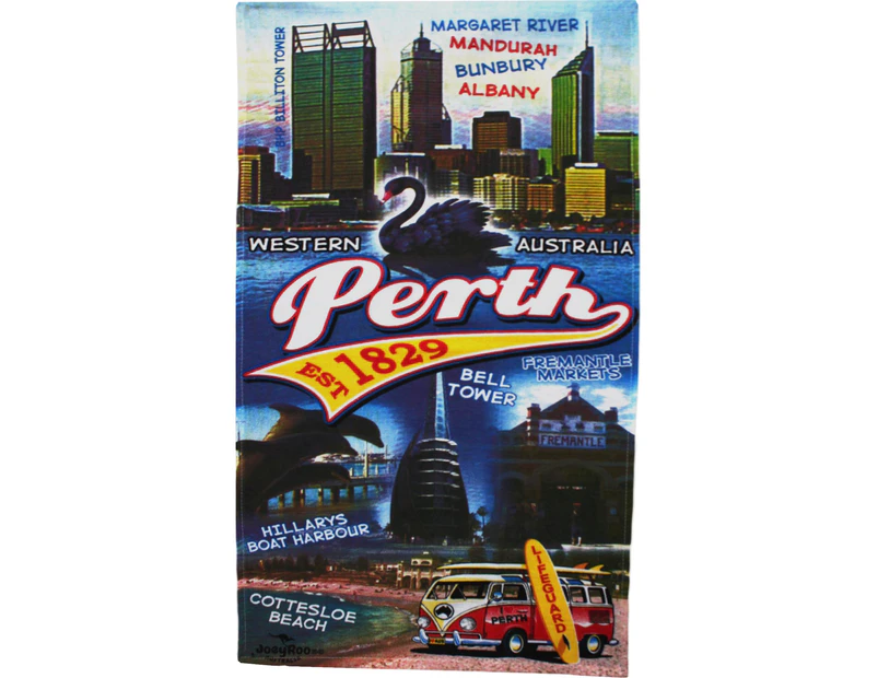 Australia Australian Souvenir Tea Towels 100% Cotton Linen Weave Flag Map Gift - Travel - Perth