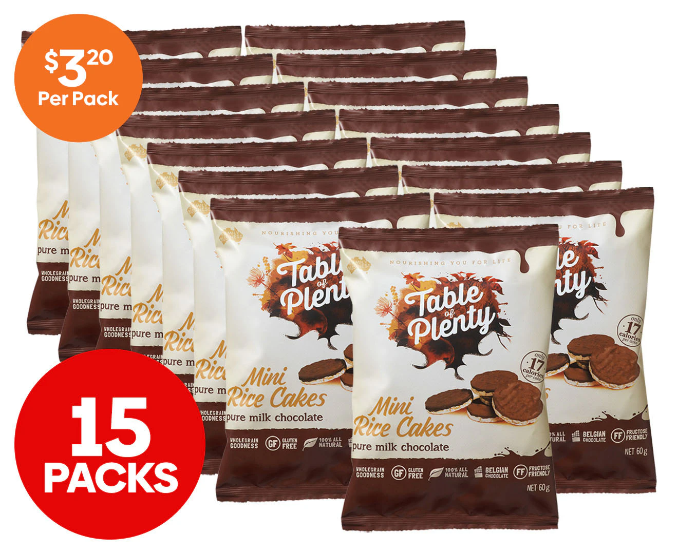 3 x 5pk Table Of Plenty Mini Rice Cakes Pure Milk Chocolate 60g