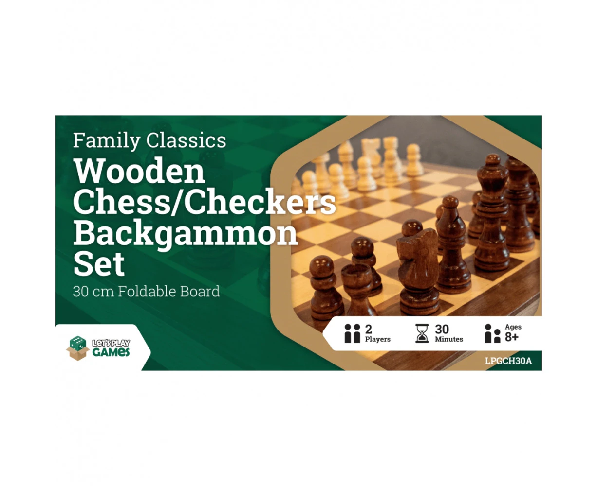 LPG Family Classics Wooden Chess, Checkers and Backgammon Board Game Set