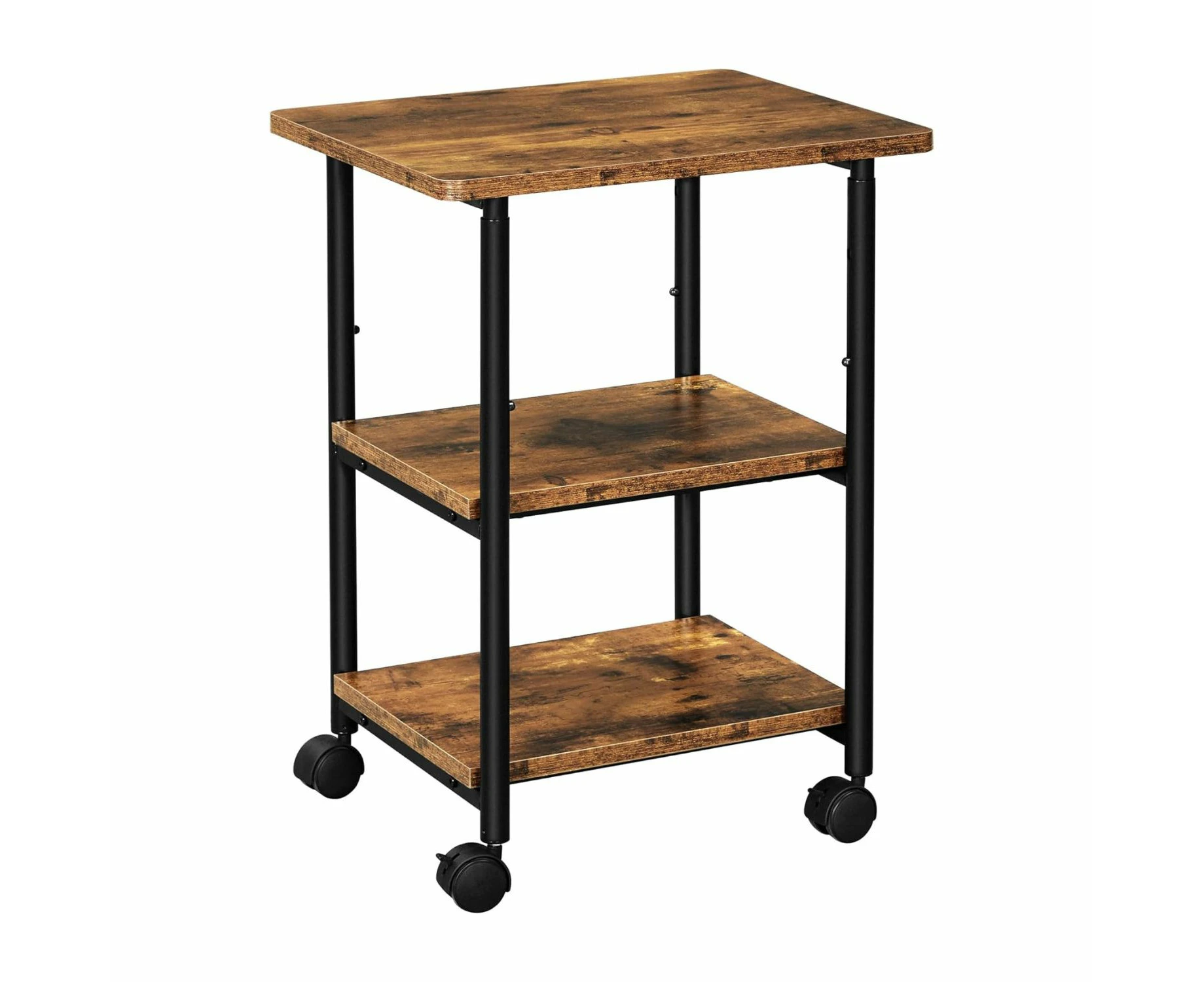 VASAGLE 3-Tier Machine Cart with Wheels and Adjustable Table Top Rustic Brown and Black OPS003B01