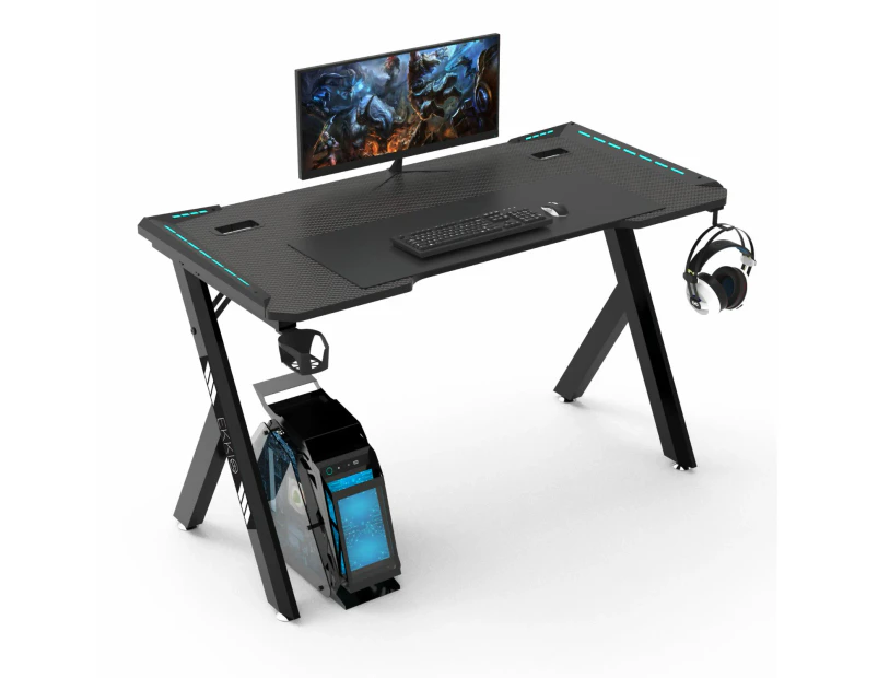 Ekkio RGB Gaming Desk 140cm ( Y Shape, Black ) - Carbon Fibre Textured