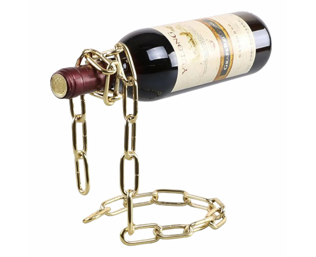 Magic Floating Wine Bottle Holder Chain Rack for Bottle Display - Gold