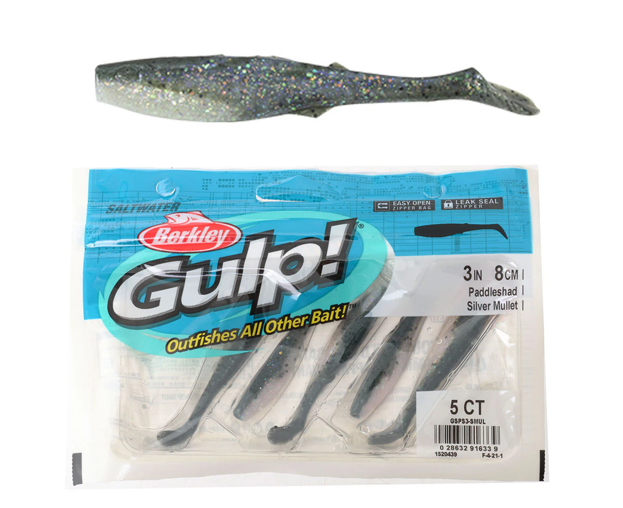 Berkley Gulp Paddleshad Soft Bait 8cm Silver Mullet Qty 5