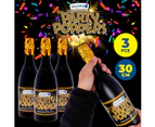 Party Central 3PCE 30cm Champagne Party Poppers Multicolour Metallic Confetti