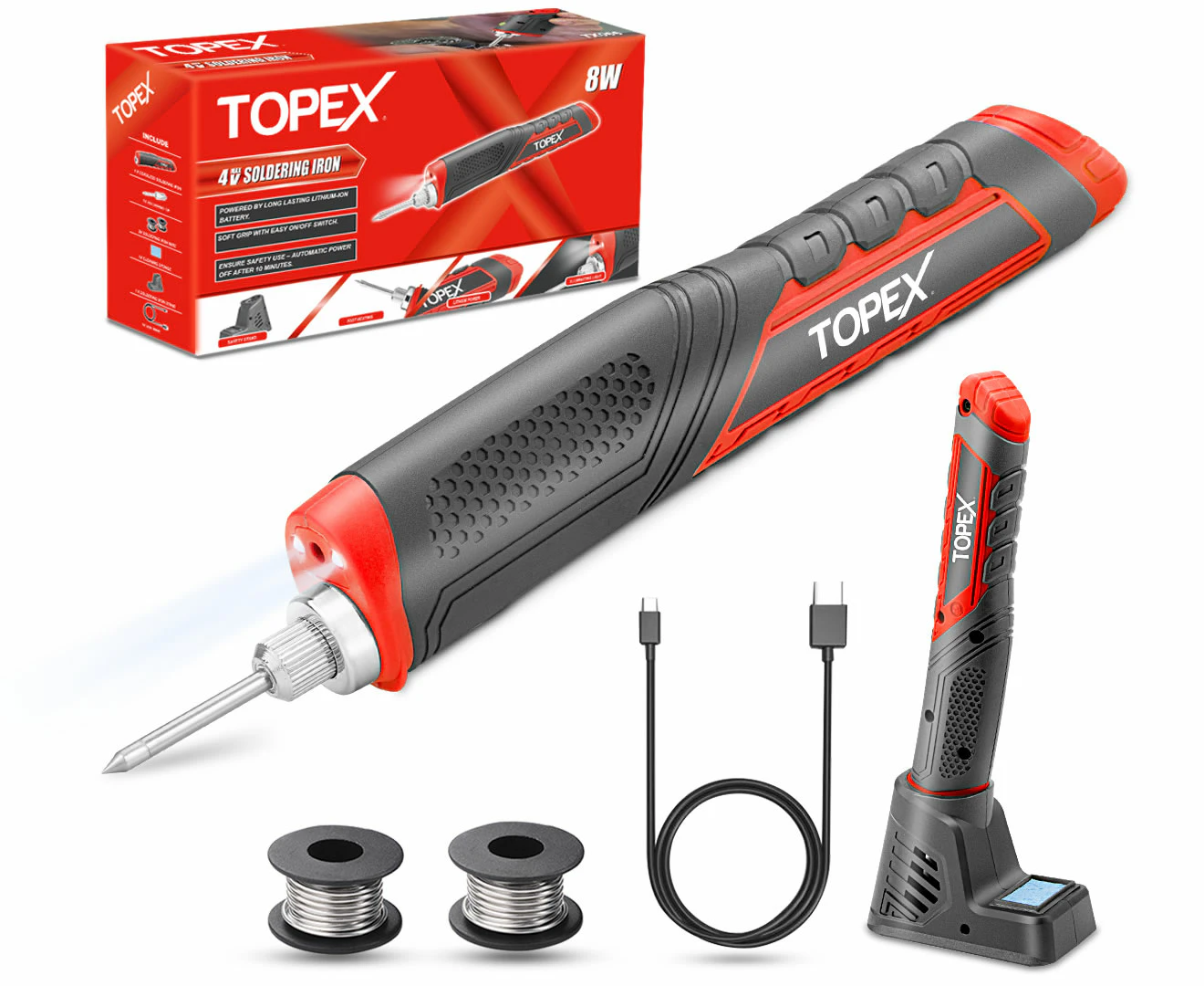 TOPEX 4V Max Cordless Soldering Iron with Rechargeable Lithium-Ion Battery