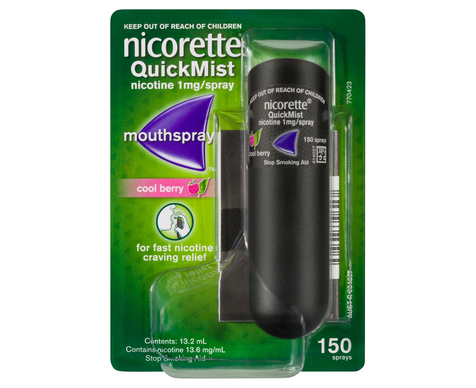 Nicorette Quit Smoking QuickMist Nicotine Mouth Spray Cool Berry 150 Pack