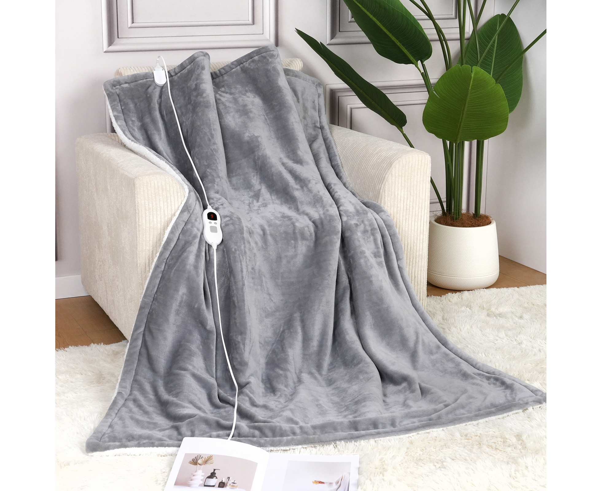 Advwin Electric Heated Throw Blanket w/LED Display/ 6 Heat Levels/ 9 Timer Washable Blankets with Overheating Protection Grey | Catch.com.au