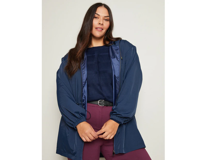 AUTOGRAPH - Plus Size - Womens Jacket -  Long Sleeve Longline Anorak Jacket - Navy
