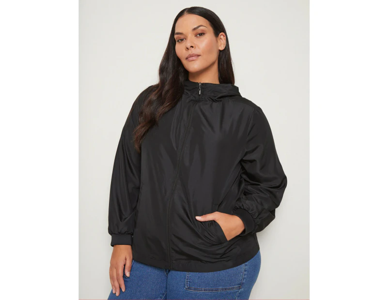 AUTOGRAPH - Plus Size - Womens Jacket -  Long Sleeve Anorak Jacket - Black