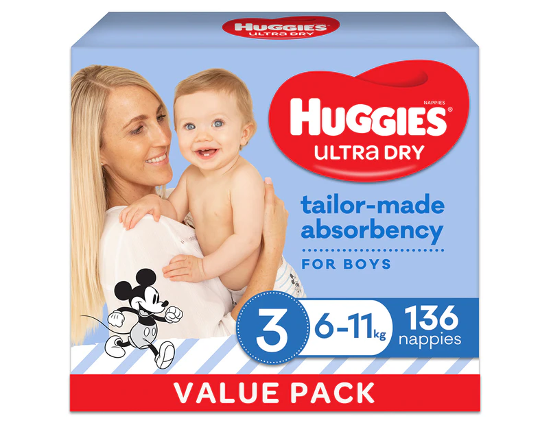 Huggies Ultra Dry Size 3 6-11kg Boys' Nappies 136pk