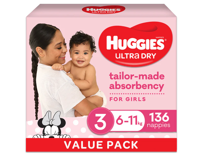 Huggies Ultra Dry Size 3 6-11kg Girls' Nappies 136pk