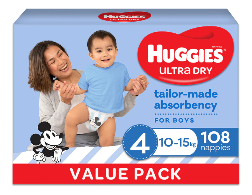 Huggies Ultra Dry Size 4 10-15kg Boys' Nappies 108pk