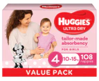 Huggies Ultra Dry Size 4 10-15kg Girls' Nappies 108pk