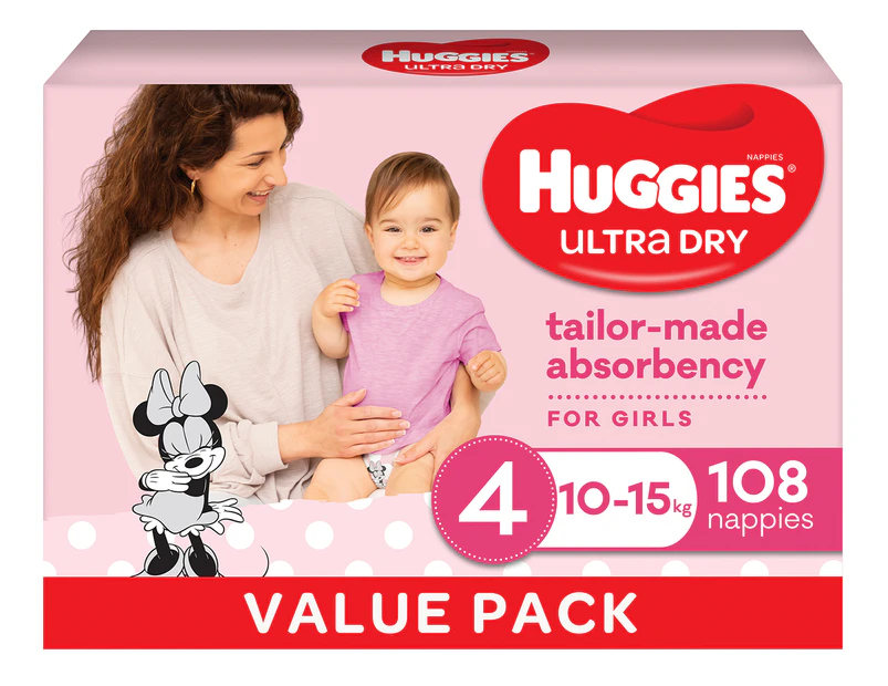Huggies Ultra Dry Size 4 10-15kg Girls' Nappies 108pk