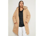 AUTOGRAPH - Plus Size - Womens Jacket -  Long Sleeve Fur Hood Parka Jacket - Camel