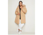 AUTOGRAPH - Plus Size - Womens Jacket -  Long Sleeve Fur Hood Parka Jacket - Camel