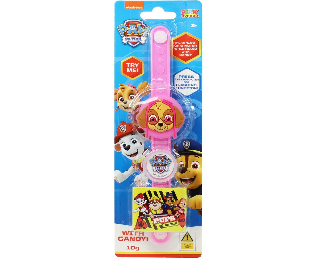 Paw Patrol Pink Flashing Wristband Watch Toy with Jelly Beans Candy for Kids