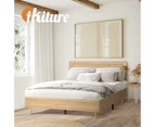 Oikiture Bed Frame Queen Size Wooden Bed Frame Rattan Headboard