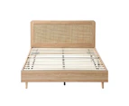 Oikiture Bed Frame Queen Size Wooden Bed Frame Rattan Headboard