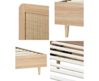 Oikiture Bed Frame Single Size Wooden Bed Frame Rattan Headboard