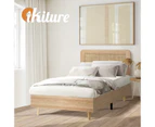 Oikiture Bed Frame Single Size Wooden Bed Frame Rattan Headboard