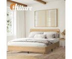 Oikiture Bed Frame King Size Wooden Bed Frame Rattan Headboard