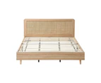 Oikiture Bed Frame King Size Wooden Bed Frame Rattan Headboard