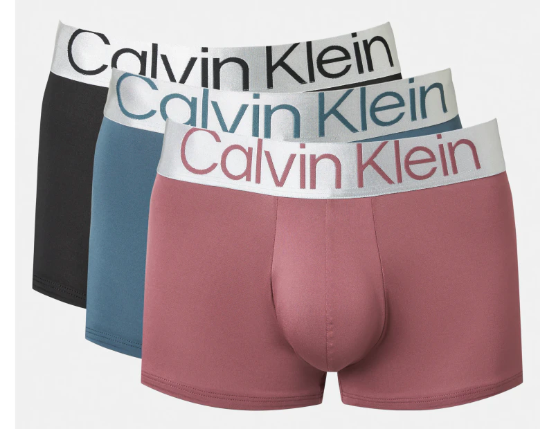 Calvin Klein Men's Reconsidered Steel Microfibre Low Rise Trunks 3-Pack - Black/Grey/Burgundy